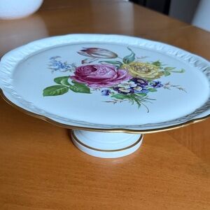 Limoges Floral Cake Stand with Gold Accents